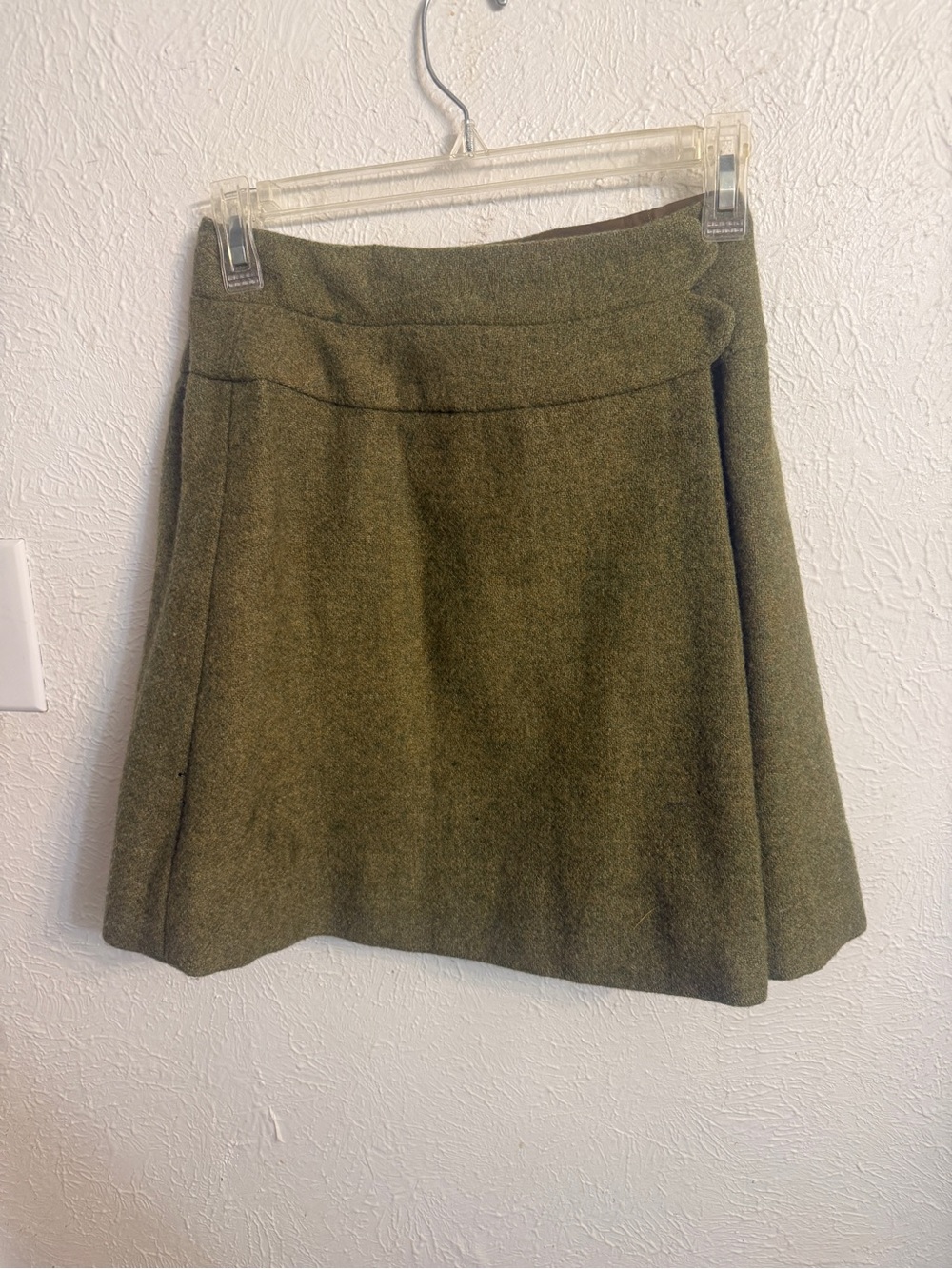 Vintage Handmade Tweed 1960d Olive Green A-Line Girls Skirt